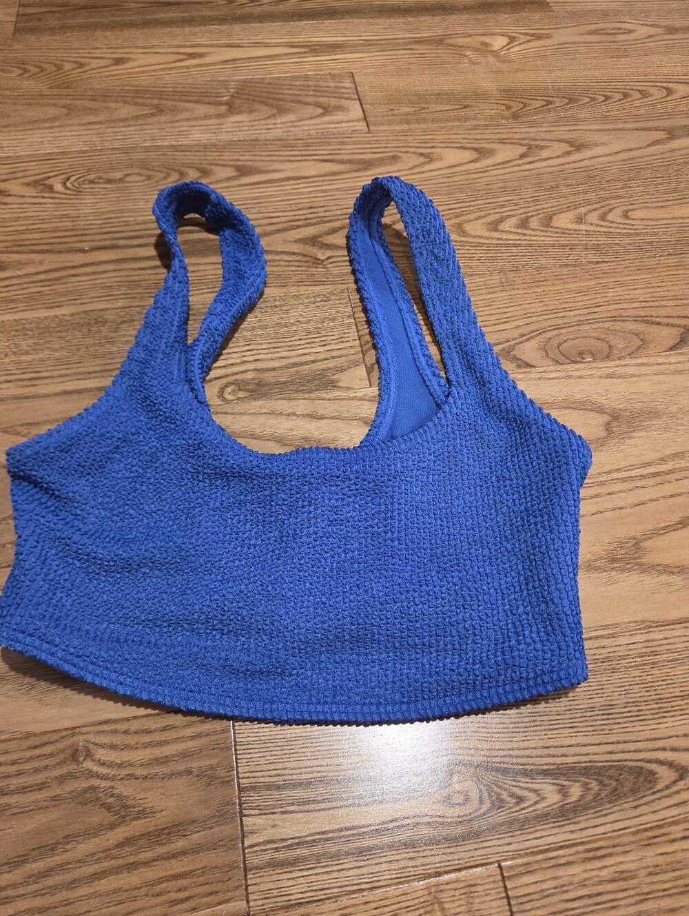 Blue Textured Tank Crop Swim Top - Women
